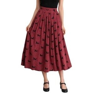 Vintage Lord & Taylor Equestrian Horse Print Skirt Red Houndstooth Midi Size 4